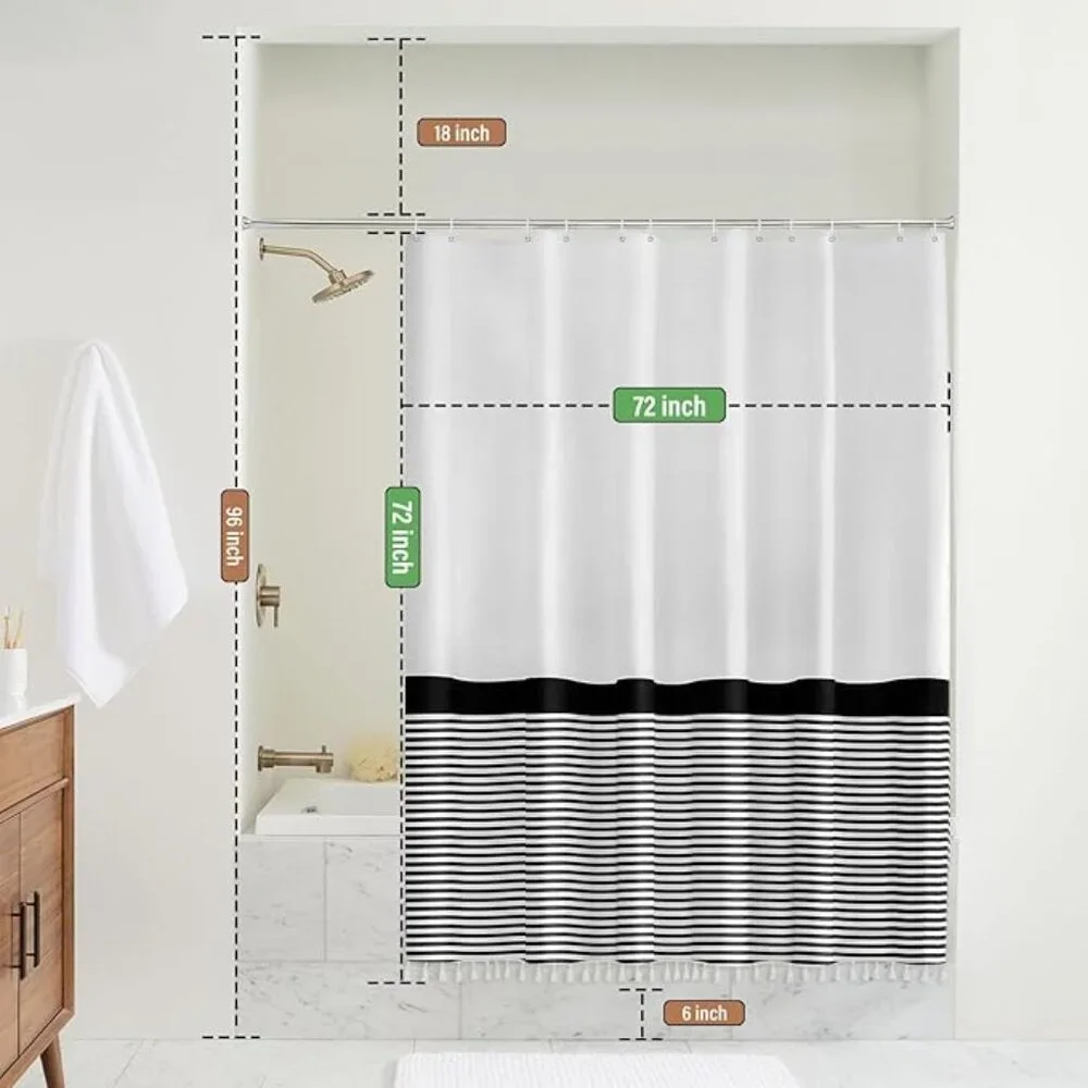 Seasonwood Black & White Striped Shower Curtain | 72
